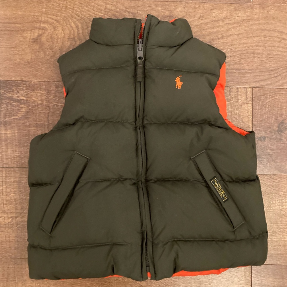 Polo Ralph Lauren Puffer Vest Olive Green Reversible Orange Preppy Style Kids 3T
